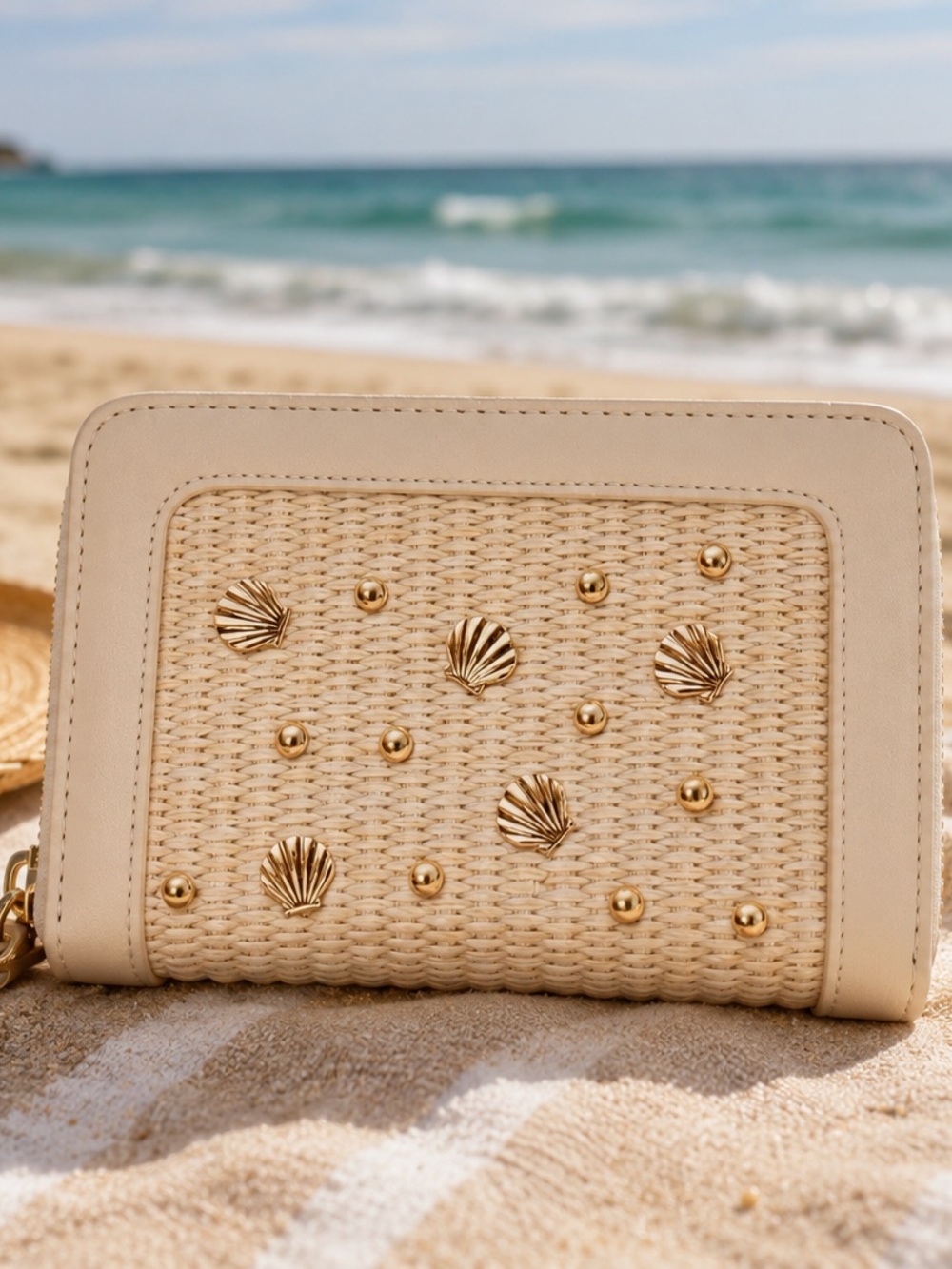 Urban Expressions Pink Woven Shell-Stud Crossbody